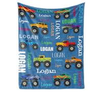 ZOTIMEF Custom Baby Blanket - Multi-Fonts Name with Monster Trucks Design - Personalized Flannel Blanket Soft Plush for Boys Girls Holidays Birthdays Gifts Colour17