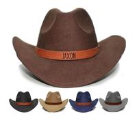 ZOTIMEF Personalised Toddler Cowboy Hat, Custom Leather Hatband Cowgirl Hat with Name, Classic Western Outdoor Hats, Adjustable Retro Wide Brim Felt Hat Gift for Baby Kids Boys Girls Party Brown