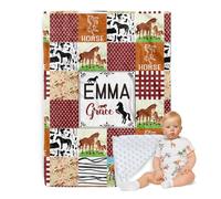 ZOTIMEF Personalized Baby Blanket - Custom Name with Animals Plaid Design - Patchwork Soft Plush Throw Blanket with Double Layer Dotted Backing for Boys Girls Gifts Color01-Bear