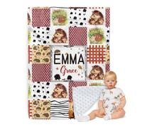 ZOTIMEF Personalized Baby Blanket - Custom Name with Animals Plaid Design - Patchwork Soft Plush Throw Blanket with Double Layer Dotted Backing for Boys Girls Gifts Color11-Hedgehog