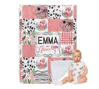 ZOTIMEF Personalized Baby Blanket - Custom Name with Animals Plaid Design - Patchwork Soft Plush Throw Blanket with Double Layer Dotted Backing for Boys Girls Gifts Color09-Flamingo