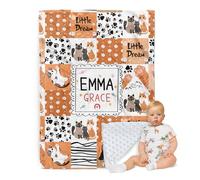ZOTIMEF Personalized Baby Blanket - Custom Name with Animals Plaid Design - Patchwork Soft Plush Throw Blanket with Double Layer Dotted Backing for Boys Girls Gifts Color03-Cat