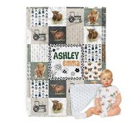 ZOTIMEF Personalized Baby Blanket - Custom Name with Animals Plaid Design - Patchwork Soft Plush Throw Blanket with Double Layer Dotted Backing for Boys Girls Gifts Color23-Highland Cow