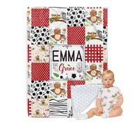 ZOTIMEF Personalized Baby Blanket - Custom Name with Animals Plaid Design - Patchwork Soft Plush Throw Blanket with Double Layer Dotted Backing for Boys Girls Gifts Color16-Owl