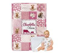 ZOTIMEF Personalized Baby Blanket - Custom Name with Animals Plaid Design - Patchwork Soft Plush Throw Blanket with Double Layer Dotted Backing for Boys Girls Gifts Color25-Highland Cow