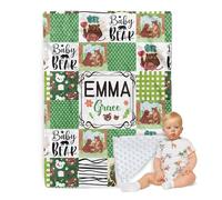 ZOTIMEF Personalized Baby Blanket - Custom Name with Animals Plaid Design - Patchwork Soft Plush Throw Blanket with Double Layer Dotted Backing for Boys Girls Gifts Color01-Bear