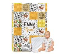 ZOTIMEF Personalized Baby Blanket - Custom Name with Animals Plaid Design - Patchwork Soft Plush Throw Blanket with Double Layer Dotted Backing for Boys Girls Gifts Color15-Monkey