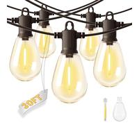 ZOTOYI 30FT S14 Festoon Lights Outdoor Mains Powered IP65 Waterproof Outdoor String Lights LED, Garden String Lights with 10+1 Plastic Shatterproof Bulbs Outside Lights for Patio Party Wedding, 2700K