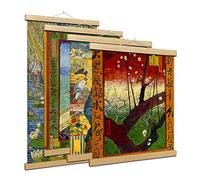 ZoTuoART Wall Art Canvas Prints of Bridge in the Rain, Flowering plum orchard, Courtesan by Vincent Van Gogh Paintings Reproduction Abstract Artwork - Set of 4 FRAMED Japanese Ukiyoe Posters 12"x20.5"