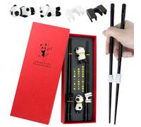 Zouboto 2 Pairs Chopsticks Set,Reusable Chopsticks with Ceramic Cute Panda Rest and Chopstick Helper Dishwasher Safe,Non-Slip Chopstick Gift Set for Asian Dishes Sushi Noodles