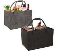 Zouboto 2 Pcs Felt Shopping Bag,Foldable Reusable Storage Basket,Shopper Bags,Small Shopping Basket for Shopping,Travel,Work,Picnic