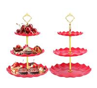 Zouboto 3 Tiers Cake Display Stand,2PCS Afternoon Tea Stands,Cupcake Stand,Cup Cake Fruit Dessert Party Server Plates Stands,Reusable Food Serving Platter Stand for Birthday,Wedding,Party (Red)