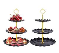 Zouboto 3 Tiers Cake Display Stand,2PCS Afternoon Tea Stands,Cupcake Stand,Cup Cake Fruit Dessert Party Server Plates Stands,Reusable Food Serving Platter Stand for Birthday,Wedding,Party (Black)