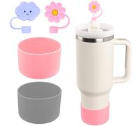 Zouboto 4PCS Accessories Set for Stanley Cup(2 Straw Cover Caps + 2 Silicone Boots) for 30oz/40oz Tumblers - Dustproof & Leakproof Design,Non-Slip Base for Outdoor/Car/Home Use