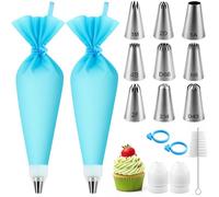 Zouboto Piping Bags and Nozzles Set,16 Pcs Cake Piping Kit with 2 Reusable Piping Bags Icing Bag with Cleaning Brush,9 Stainless Steel Cake Piping Nozzles Tips Kits,2 Coupler,2 Bag Ties