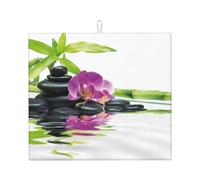 Zouey Absorbent Dishes Drainer Mats,Dish Drying Pad Kitchen Counter Sink Mat 41X46 cm,Asian Wellness With Zen Massage Stones Purple Orchid