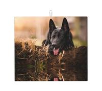 Zouey Absorbent Dishes Drainer Mats,Dish Drying Pad Kitchen Counter Sink Mat 41X46 cm,Black German Shepherd Lawn Bokeh German
