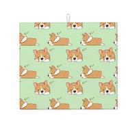 Zouey Absorbent Dishes Drainer Mats,Dish Drying Pad Kitchen Counter Sink Mat 41X46 cm,Cute Corgi Dog