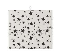 Zouey Absorbent Dishes Drainer Mats,Dish Drying Pad Kitchen Counter Sink Mat 41X46 cm,Stars Fabric Cream Black
