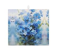 Zouey Absorbent Dishes Drainer Mats,Dish Drying Pad Kitchen Counter Sink Mat 41X46 cm,Watercolor Forget Me Not Flowers
