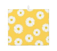 Zouey Absorbent Dishes Drainer Mats,Dish Drying Pad Kitchen Counter Sink Mat 41X46 cm,White Aster Daisy Yellow
