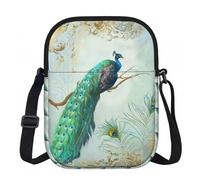 Zouey Aqua Blue Elegant Peacock N Feathers Tree Branch, Polyester Shoulder Bag, Zipper Crossbody Bag - Purse for Women
