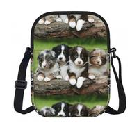 Zouey Australian Shepherd Small Puppies Quartet, Polyester Shoulder Bag, Zipper Crossbody Bag - Purse for Women