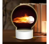Zouey Burning Baseball Fire Flame Pattern LED Night Light, Decorative Lamp White Base Acrylic Night Lamp