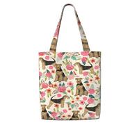 Zouey Canvas Tote Bag for Women,Capacity Shoulder Handbags Tote Bags Reusable Grocery,Airedale Terrier Floral Print