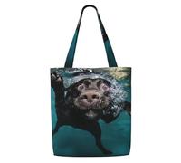 Zouey Canvas Tote Bag for Women,Capacity Shoulder Handbags Tote Bags Reusable Grocery,Black Labrador Retriever Dog Swimming