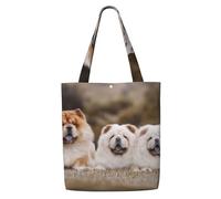 Zouey Canvas Tote Bag for Women,Capacity Shoulder Handbags Tote Bags Reusable Grocery,Chow-Chow Family Little Fluffy Puppies