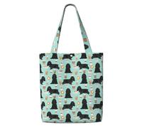 Zouey Canvas Tote Bag for Women,Capacity Shoulder Handbags Tote Bags Reusable Grocery,Cocker Spaniel With Coffees Black Cocker Spaniel Dog