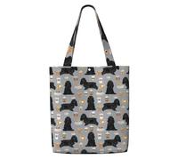 Zouey Canvas Tote Bag for Women,Capacity Shoulder Handbags Tote Bags Reusable Grocery,Cocker Spaniel With Coffees Black Cocker Spaniel Dog With Coffee Grey