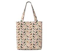Zouey Canvas Tote Bag for Women,Capacity Shoulder Handbags Tote Bags Reusable Grocery,Dachshund Floral Vintage Flowers Doxie Doxie Dachshunds Cute