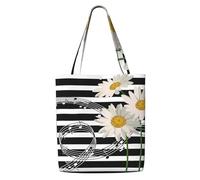 Zouey Canvas Tote Bag for Women,Capacity Shoulder Handbags Tote Bags Reusable Grocery,Daisy Flower Musical Note Stripe Pattern