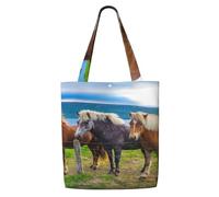 Zouey Canvas Tote Bag for Women,Capacity Shoulder Handbags Tote Bags Reusable Grocery,Icelandic Horses Animals