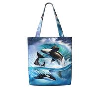 Zouey Canvas Tote Bag for Women,Capacity Shoulder Handbags Tote Bags Reusable Grocery,Orca Killer Whales Wave