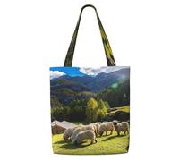 Zouey Canvas Tote Bag for Women,Capacity Shoulder Handbags Tote Bags Reusable Grocery,Swiss Alps Valais Blacknose Sheep Nest Animals Nature