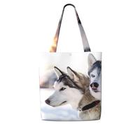 Zouey Canvas Tote Bag for Women,Capacity Shoulder Handbags Tote Bags Reusable Grocery,Two Siberian Husky Dogs