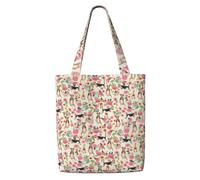 Zouey Canvas Tote Bag for Women,Capacity Shoulder Handbags Tote Bags Reusable Grocery,Wire Fox Terrier Dogs Easter Flower Floral