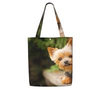 Zouey Canvas Tote Bag for Women,Capacity Shoulder Handbags Tote Bags Reusable Grocery,Yorkshire Terrier Bokeh Cute Dogs Wall