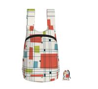 Zouey Foldable Storage Backpack Polyester Portable Travel & Reusable Shopping Daypack with Zips,Abstract Mid Century Modern Grid