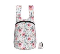 Zouey Foldable Storage Backpack Polyester Portable Travel & Reusable Shopping Daypack with Zips,Australian Flora Watercolor Eucalyptus And Blush Flowers