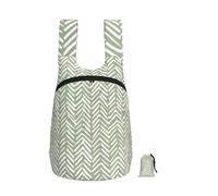 Zouey Foldable Storage Backpack Polyester Portable Travel & Reusable Shopping Daypack with Zips,Boho Herringbone Pattern Sage Green And White