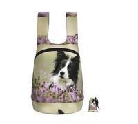 Zouey Foldable Storage Backpack Polyester Portable Travel & Reusable Shopping Daypack with Zips,Border Collie Lawn Black Border Collie Pets