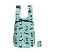 Zouey Foldable Storage Backpack Polyester Portable Travel & Reusable Shopping Daypack with Zips,Border Collie Toys Tennis Balls Light Blue