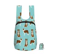 Zouey Foldable Storage Backpack Polyester Portable Travel & Reusable Shopping Daypack with Zips,Border Collie Red Coat Dog Pet