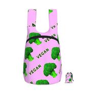Zouey Foldable Storage Backpack Polyester Portable Travel & Reusable Shopping Daypack with Zips,Broccoli Vegan Green Pink