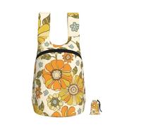 Zouey Foldable Storage Backpack Polyester Portable Travel & Reusable Shopping Daypack with Zips,Colorful Retro 70S Flower