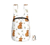 Zouey Foldable Storage Backpack Polyester Portable Travel & Reusable Shopping Daypack with Zips,Cute Highland Cow